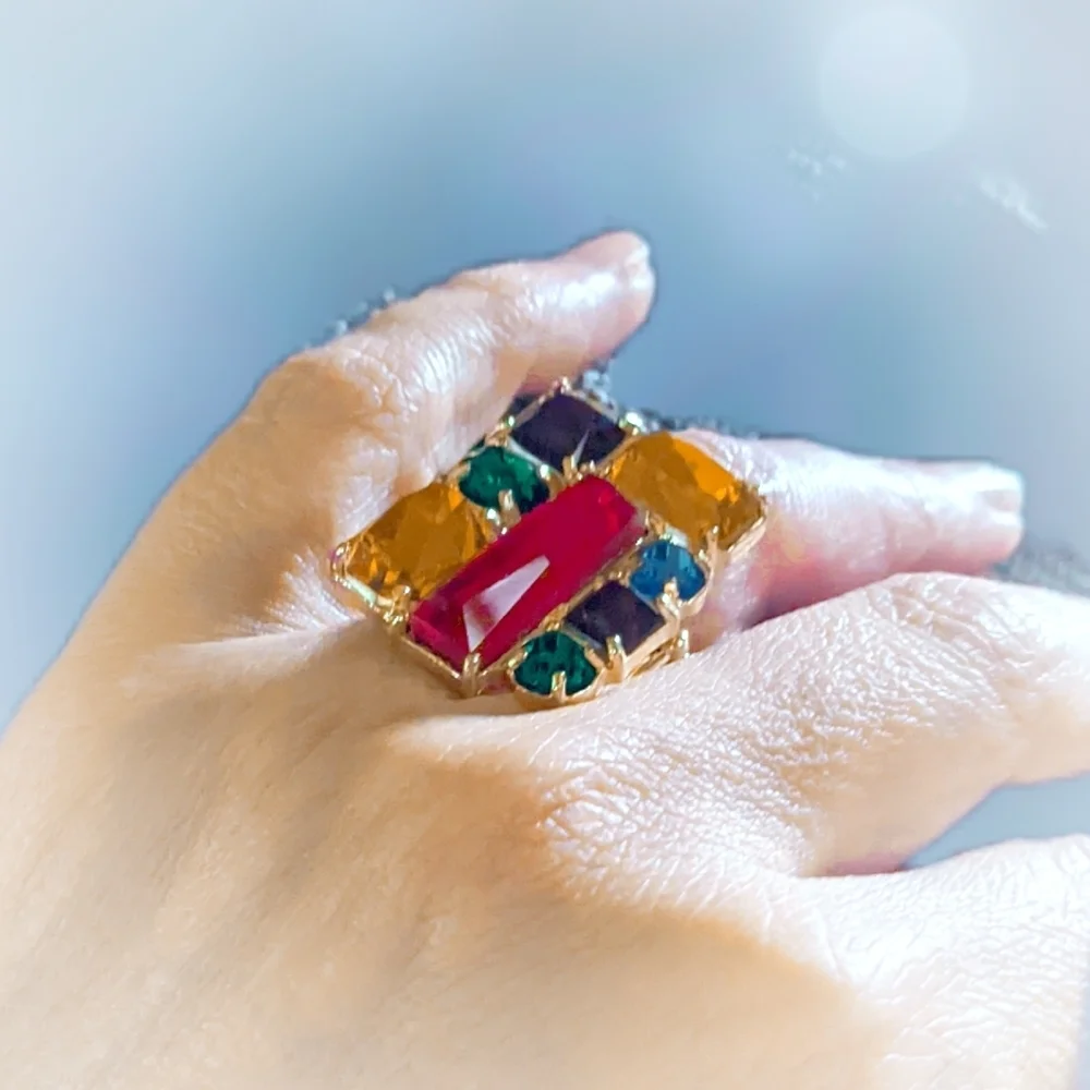 Vintage Multicolor Statement Geometric Ring Size 7